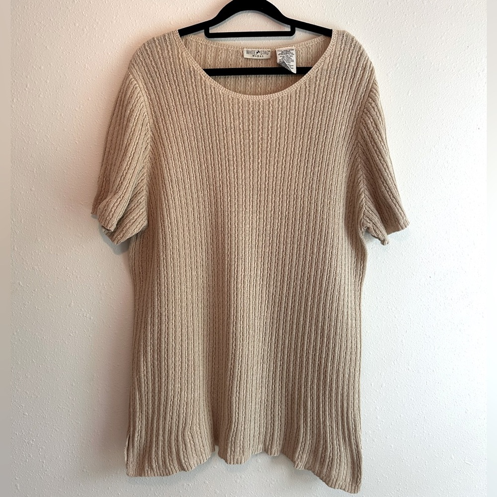 VTG Ribbed Knit Top Sz 18W 20W Ramie/Cotton Boho Cottagecore Neutral Prairie
